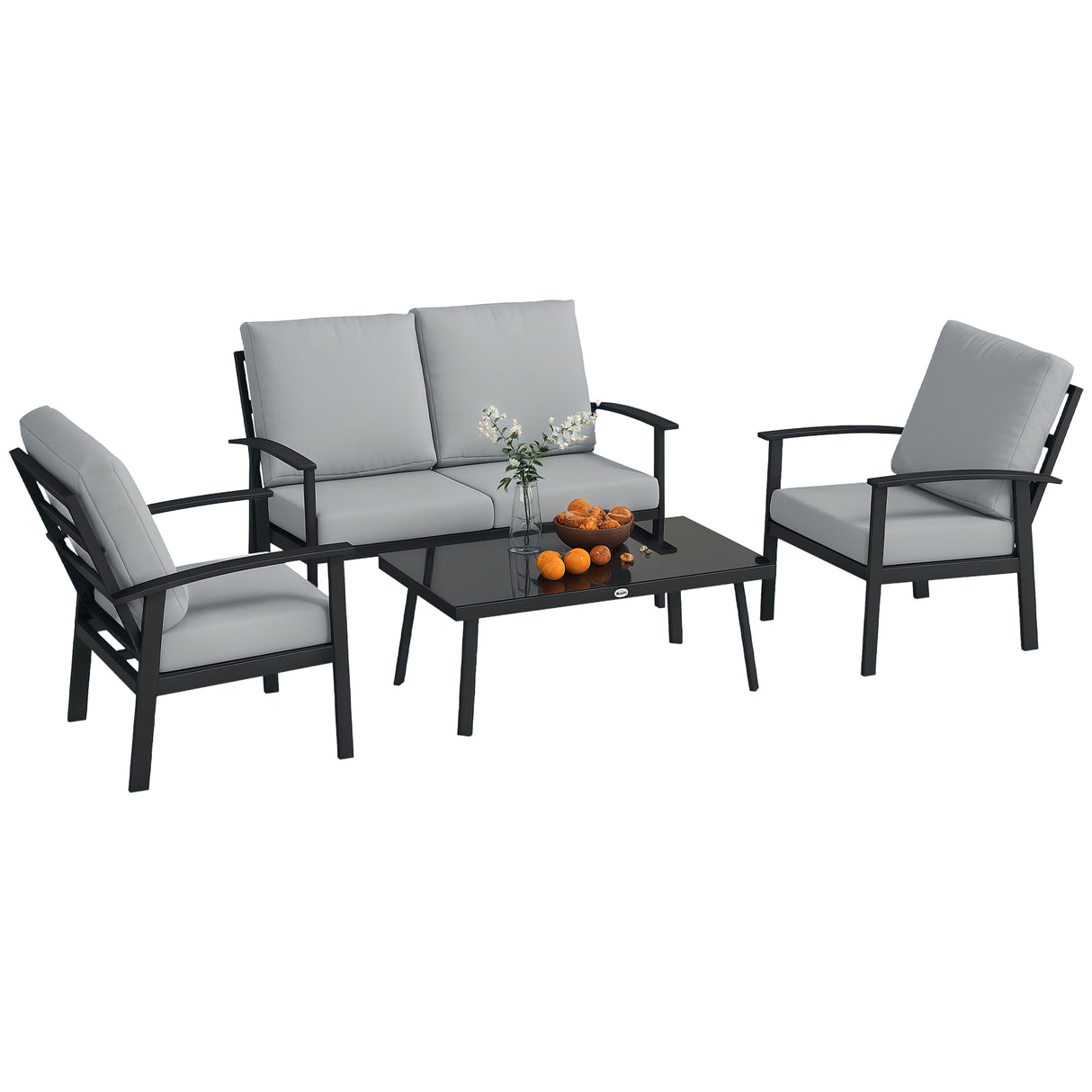 easycomfort easycomfort set da giardino 4 pezzi con 2 poltroncine divano 2 posti e tavolino in alluminio e fibra grigio carbone