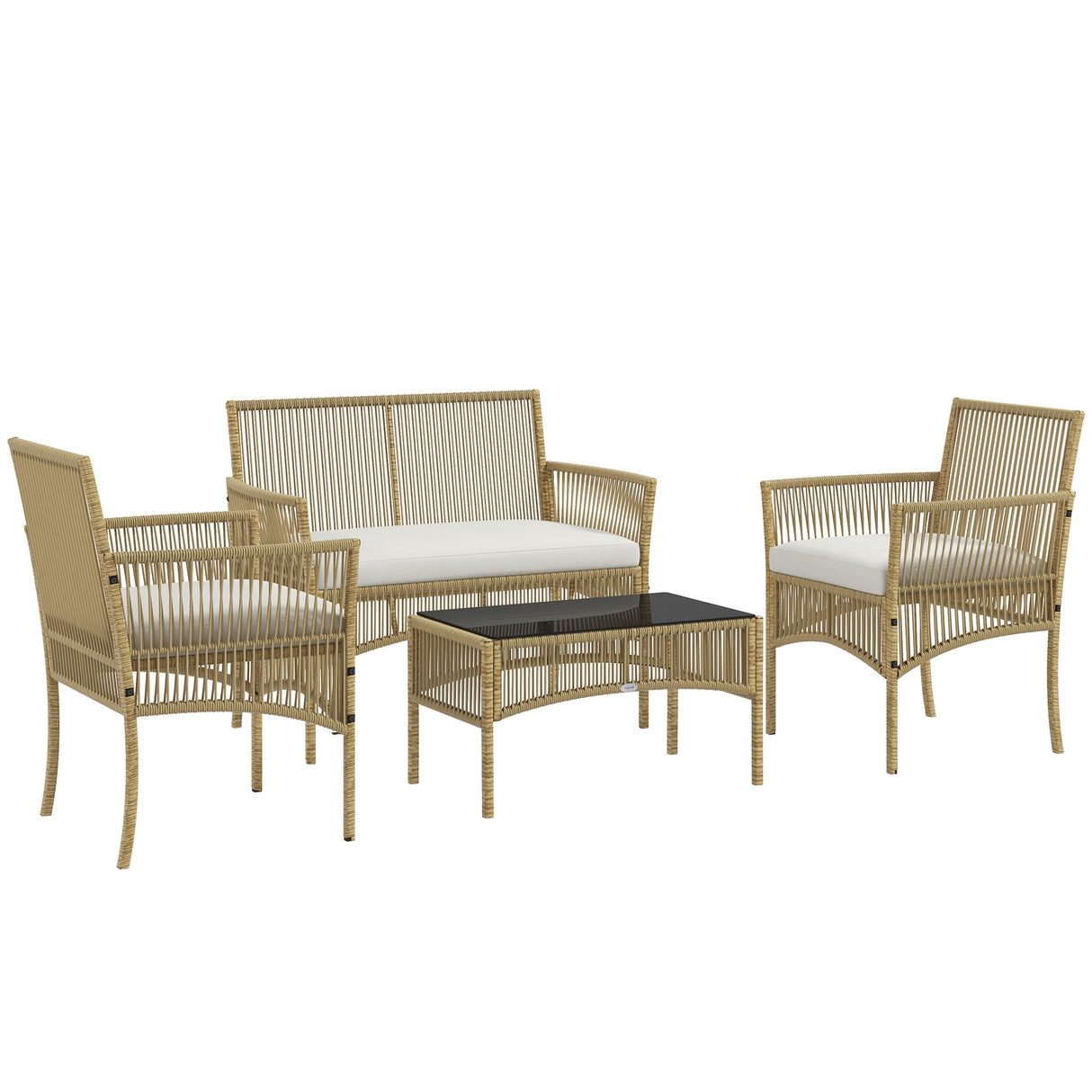 easycomfort easycomfort set da giardino in rattan da 4 pezzi con 2 poltroncine divano e tavolino da caffe naturale e nero