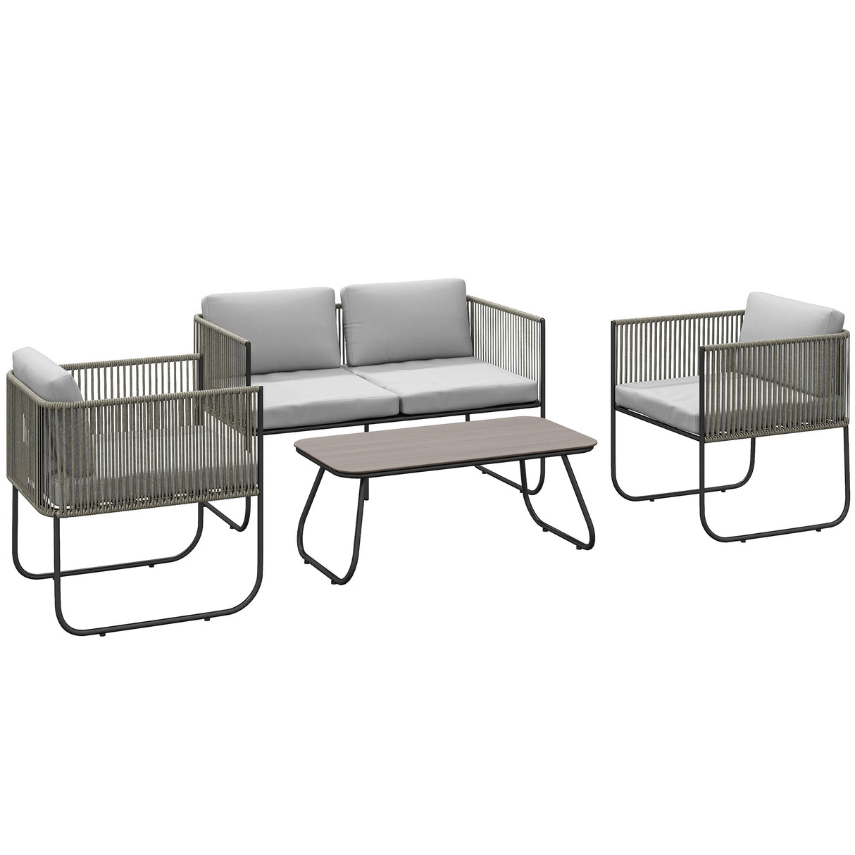 easycomfort easycomfort set da giardino rattan con divanetto 2 posti 2 poltrone e tavolino in vetro cuscini sfoderabili grigio