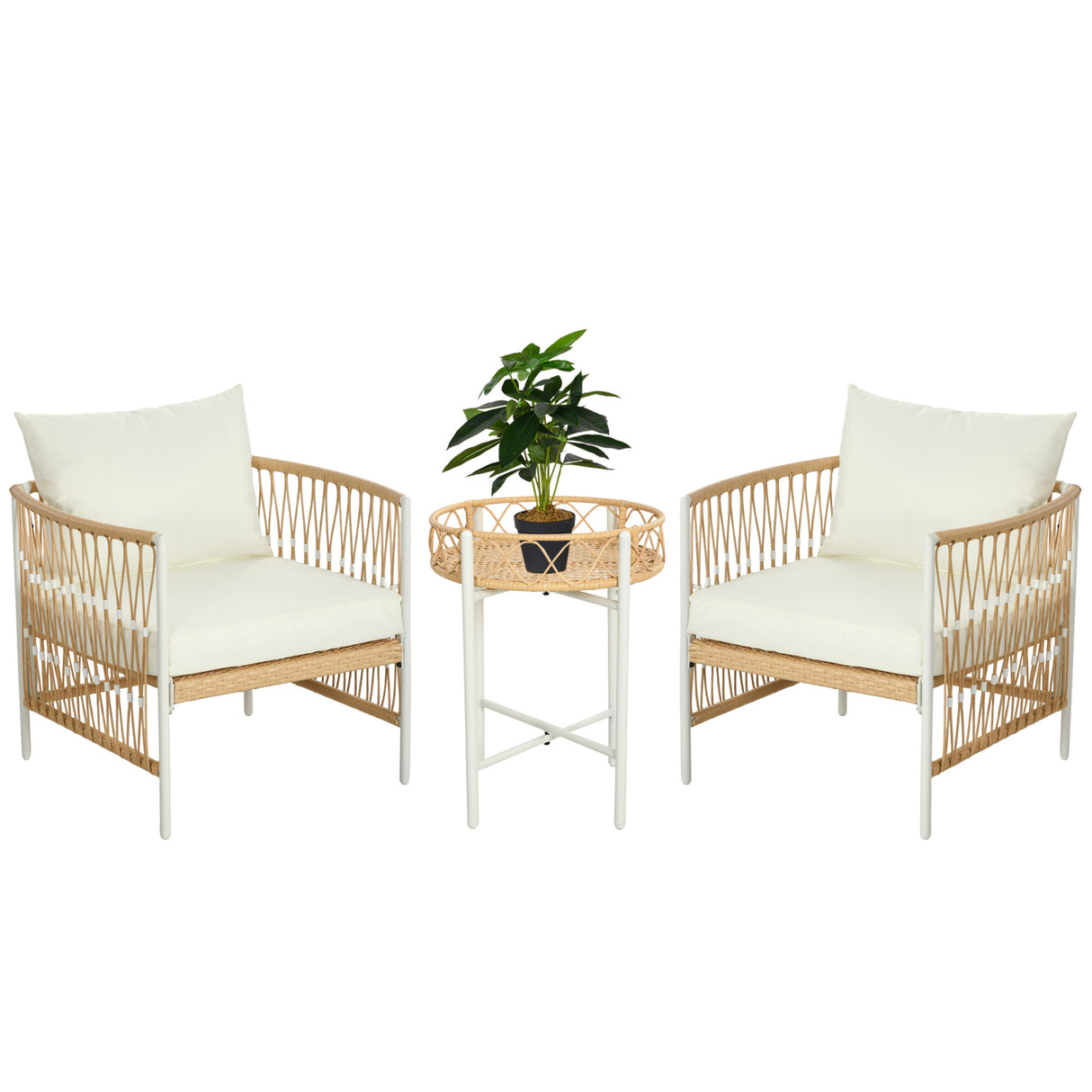 easycomfort easycomfort set da giardino stile boho in rattan con 2 sedie con cuscini e tavolino rotondo giallo