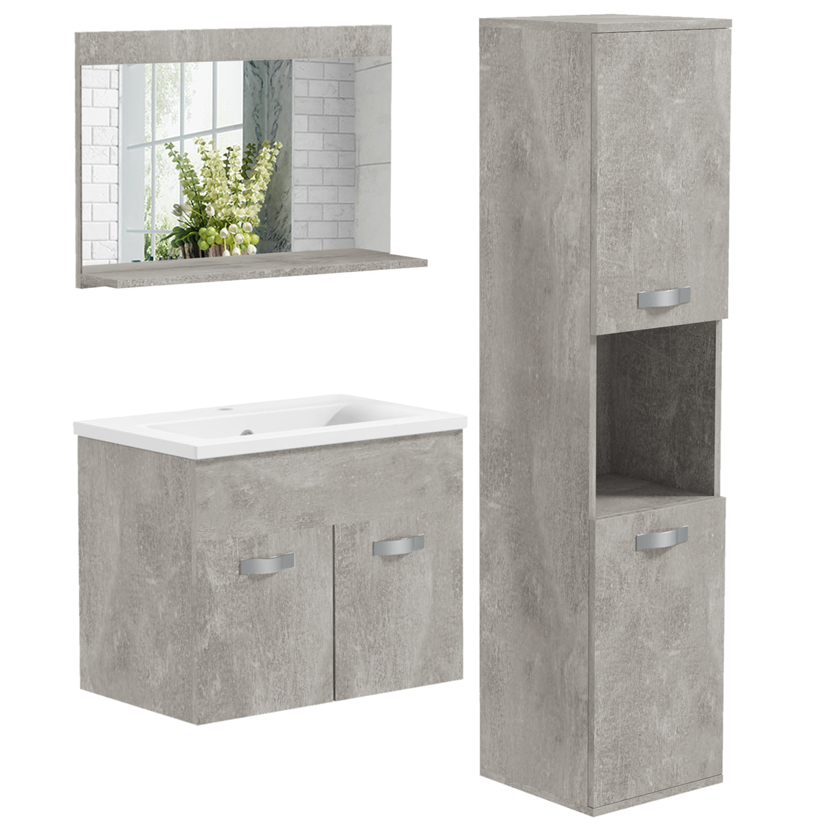 easycomfort easycomfort set mobili bagno da 4 pezzi con lavabo da 60cm mobiletto colonna bagno e specchiera in legno grigio