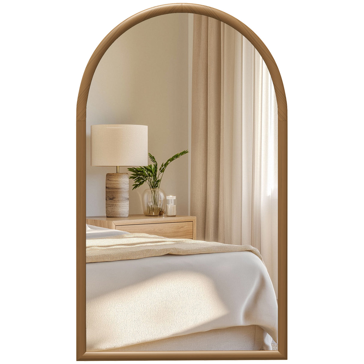 easycomfort easycomfort specchio da parete ad arco 110x65cm con cornice in legno per camera e ingresso marrone scuro