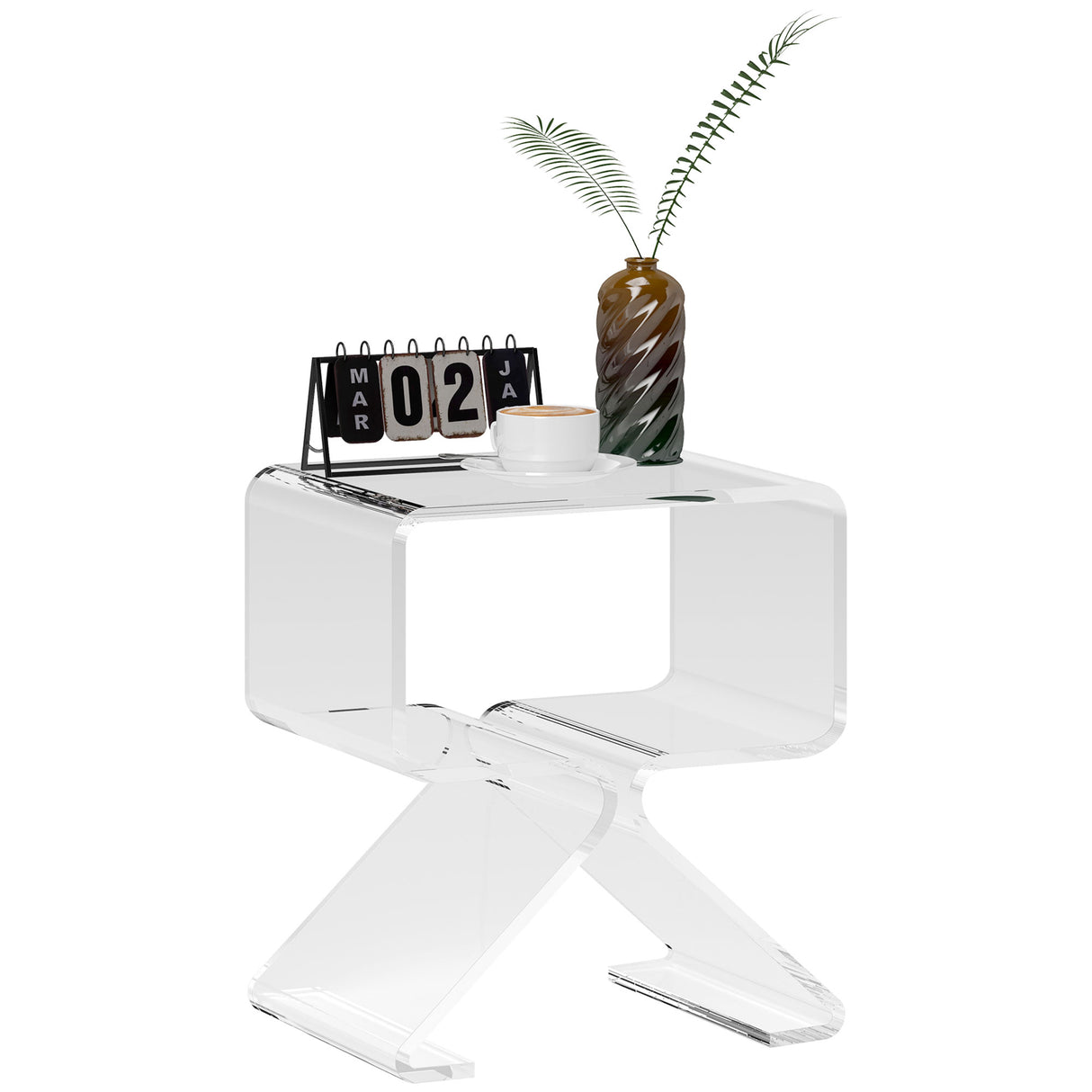 easycomfort easycomfort tavolino basso geometrico a 2 livelli in acrilico con gambe triangolari 40x30x45 cm trasparente