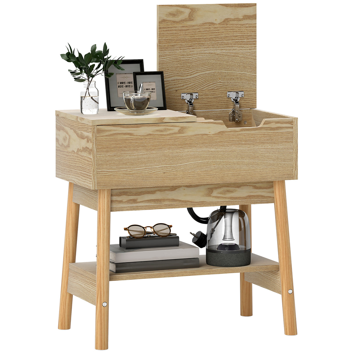 easycomfort easycomfort tavolino da salotto in stile boho con ripiano a scomparsa e ripiano aperto in mdf 30x60x60 5 cm color legno