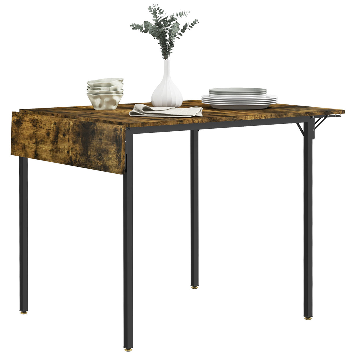 easycomfort easycomfort tavolo da pranzo a ribalta stile industriale per 2 4 persone in legno e metallo 120x79x79 cm marrone rustico