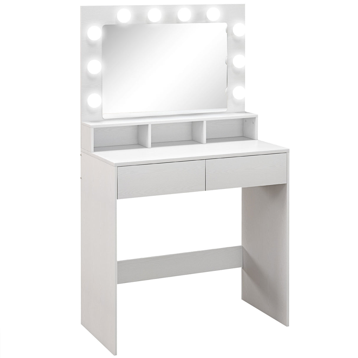easycomfort easycomfort tavolo da trucco con specchio e 10 luci led regolabili 2 cassetti e 3 scomparti 80x40x135 cm bianco