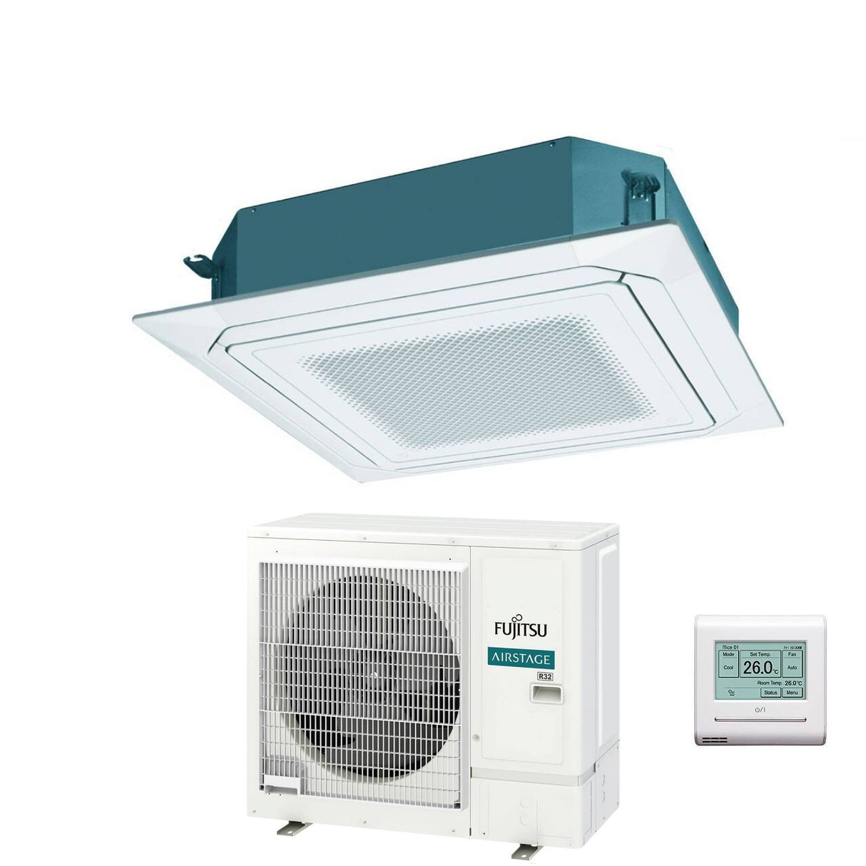 fujitsu condizionatore a cassetta fujitsu kr circular flow white 36000 btu auxg36krlb trifase r 32 wi fi optional con griglia e filocomando