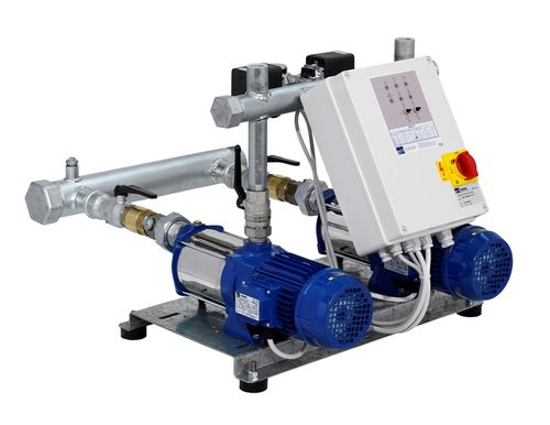 gruppo di pressurizzazione ebara con 2 pompe multistadio orizzontali con corpo in ghisa e collettori in inox 304 2gp compact a 12 m 2001050300b senza vaso e con predisposizione montaliquidi silenzioso
