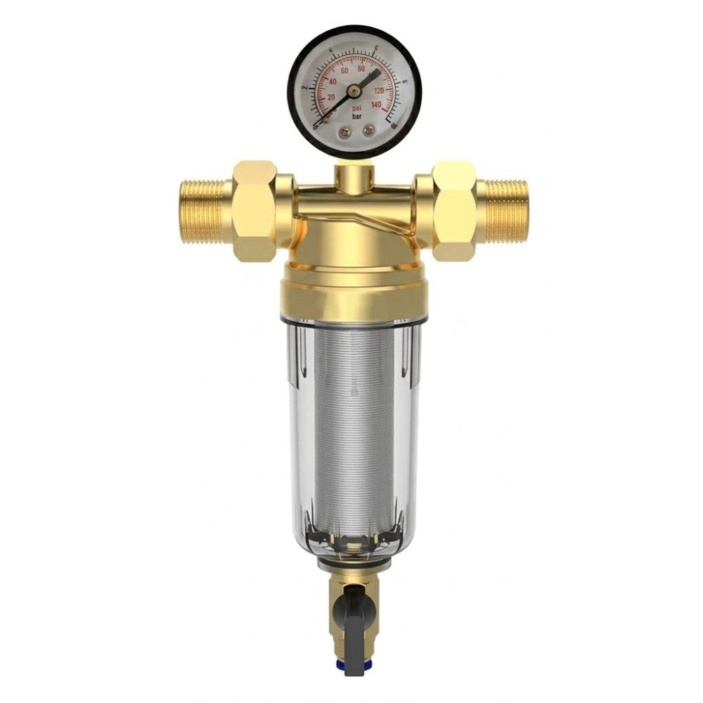 klimaline filtro autopulente in ottone klimaline da 34 per acqua potabile con manometro e bocchettoni girevoli