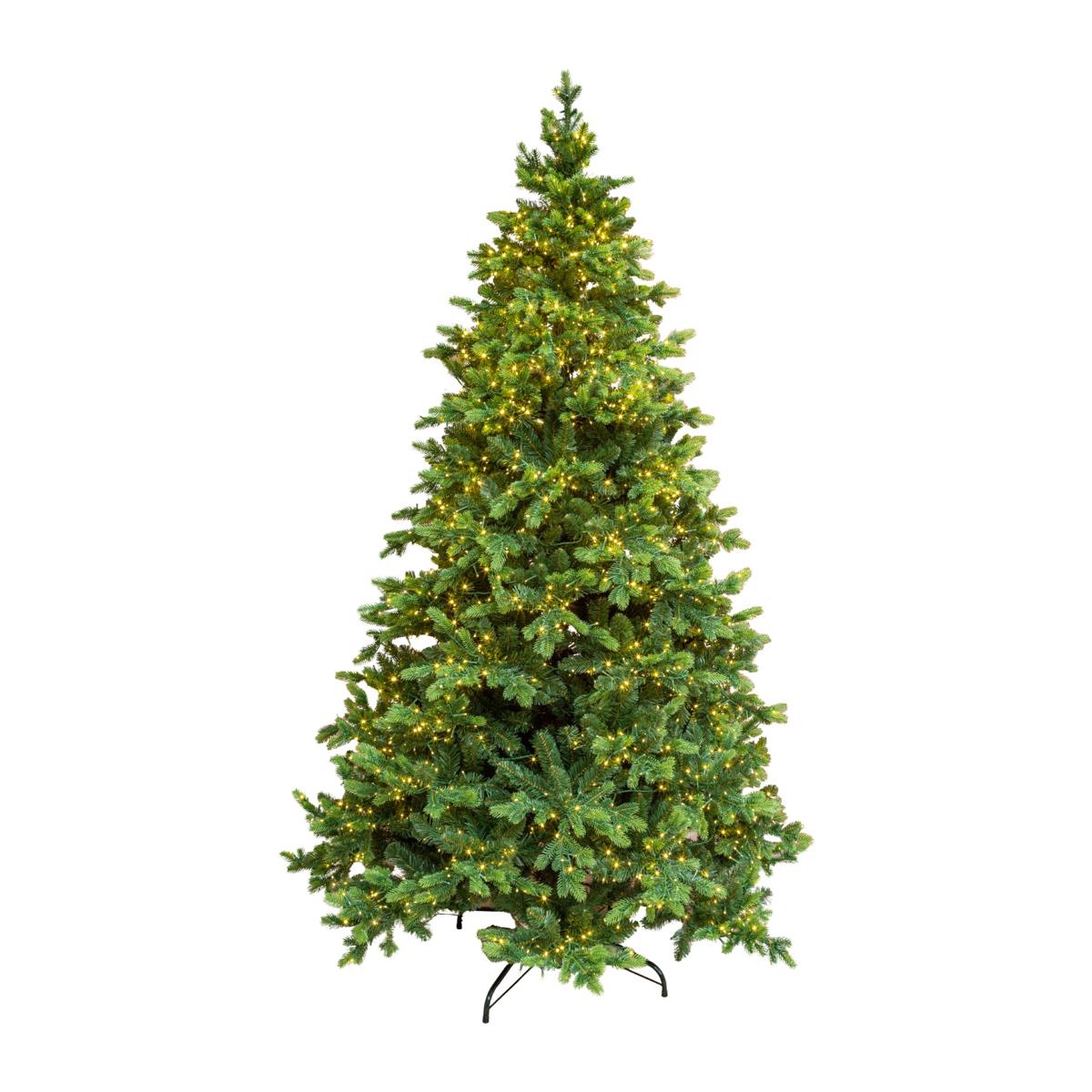 le stelle albero di natale artificiale verde h 240cm x l 150cm super folto con 4000 luci led incorporate e base a croce in metallo