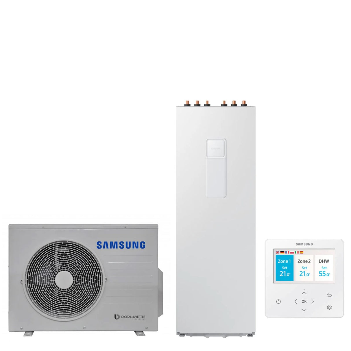 pompa di calore aria acqua splittata climatehub samsung ae060rxedeg eu _ bollitore ae260rnwseg eu di 260 litri con comando incluso