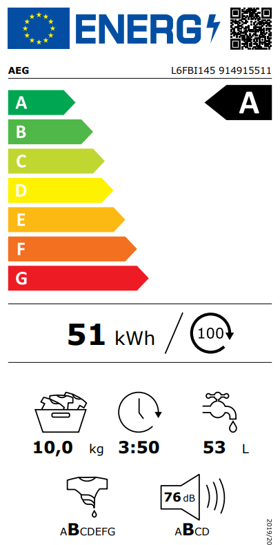 aeg lavatrice 10 kg aeg l6fbi145 classe a 1400 giri motore inverter prosense a libera installazione a847xl597xp636 ean 7332543804566
