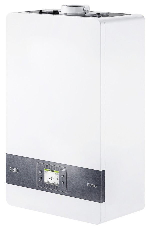 caldaia riello family 35 kis a condensazione completa di kit scarico fumi low nox metano hybrid ready novita