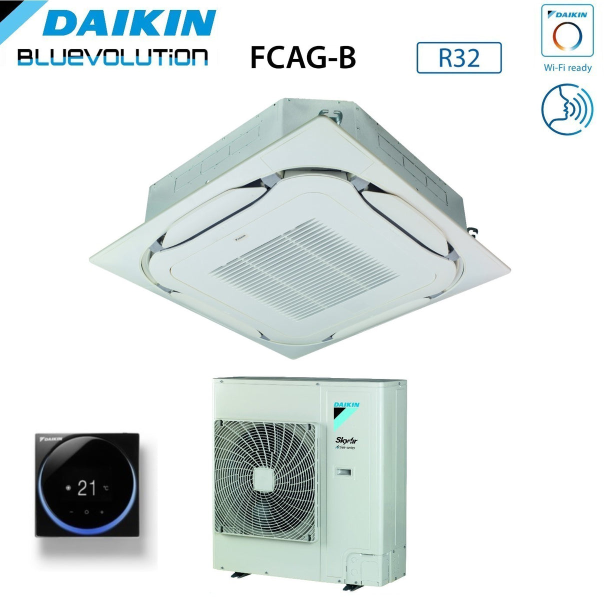 climatizzatore condizionatore daikin bluevolution a cassetta round flow 36000 btu fcag100b r 32 wi fi optional con comando a filo e griglia