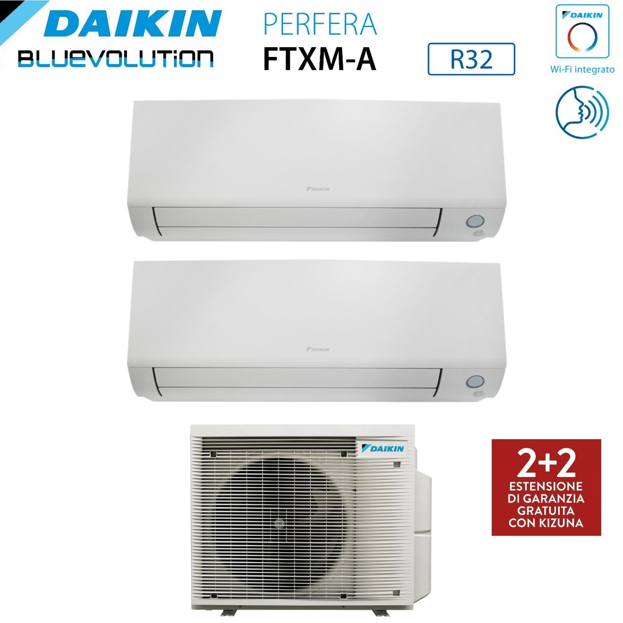 climatizzatore condizionatore daikin bluevolution dual split inverter serie perfera all season 9+12 con 2mxm50a r 32 wi fi integrato 9000+12000 garanzia italiana