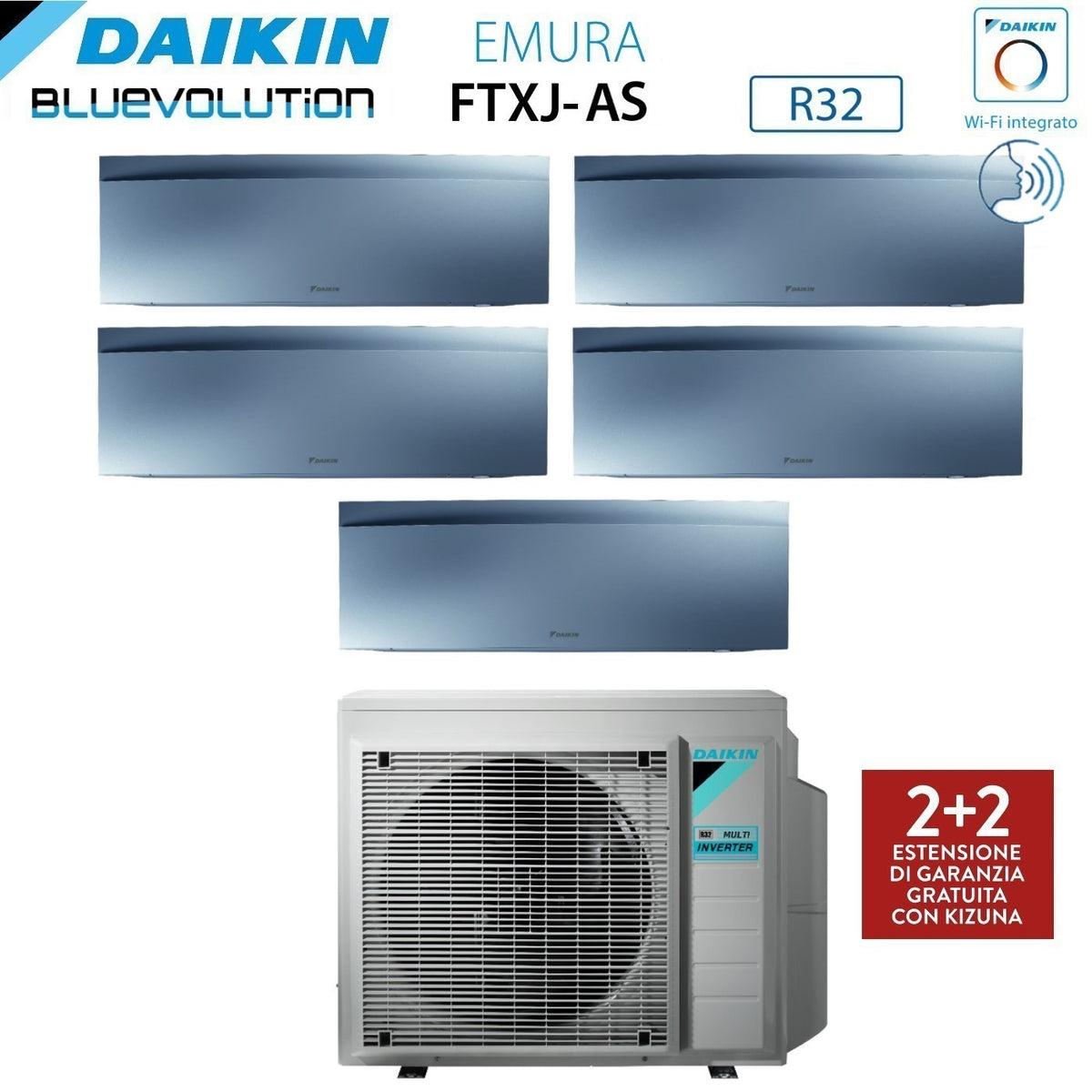 climatizzatore condizionatore daikin bluevolution penta split inverter serie emura silver iii 9_9_9_9_9 con 5mxm90n r 32 wi fi integrato 9000_9000_9000_9000_9000 colore argento garanzia italiana
