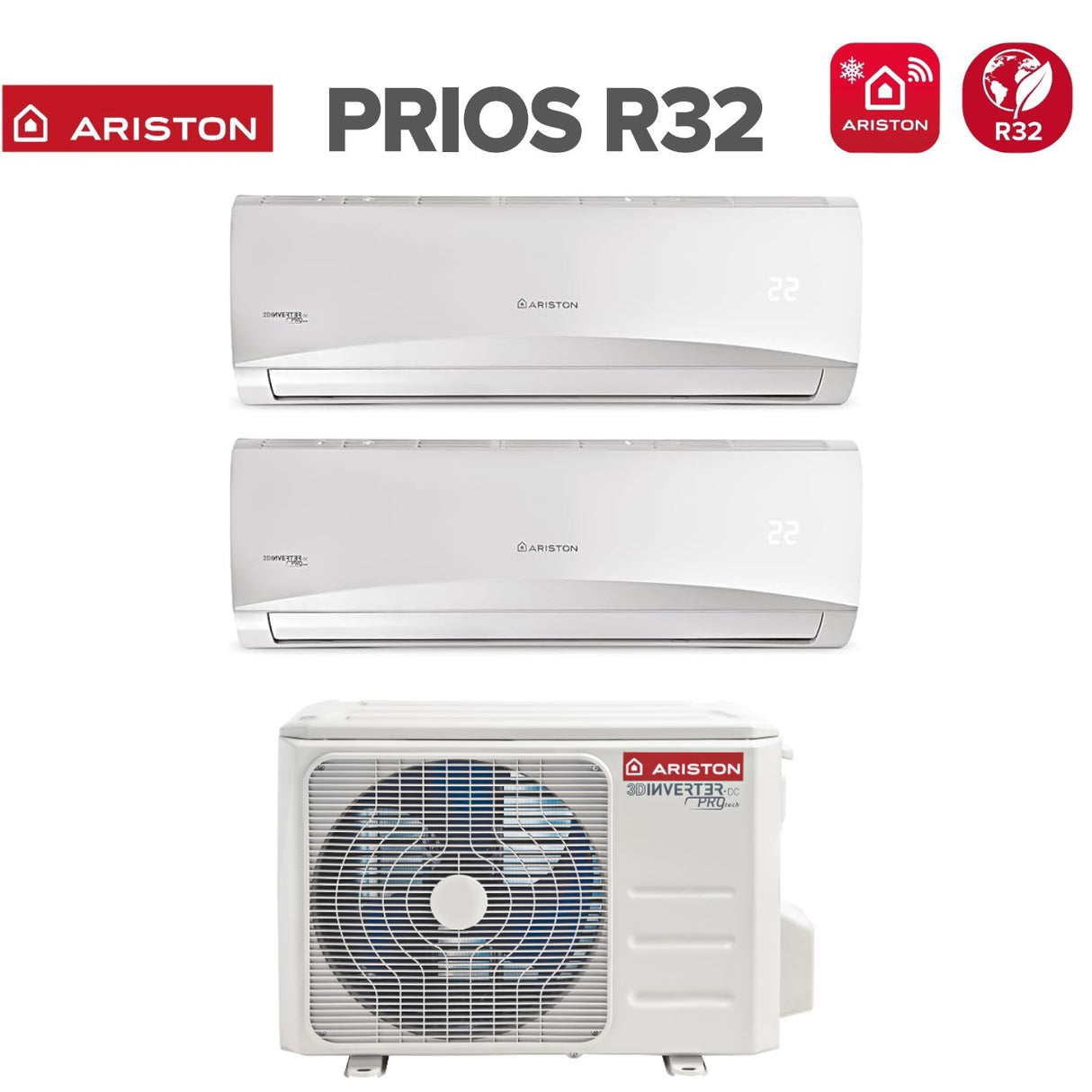 climatizzatore condizionatore dual split inverter ariston prios 9000_9000 btu r 32 wi fi optional 9_9 dual 50 xd0 o
