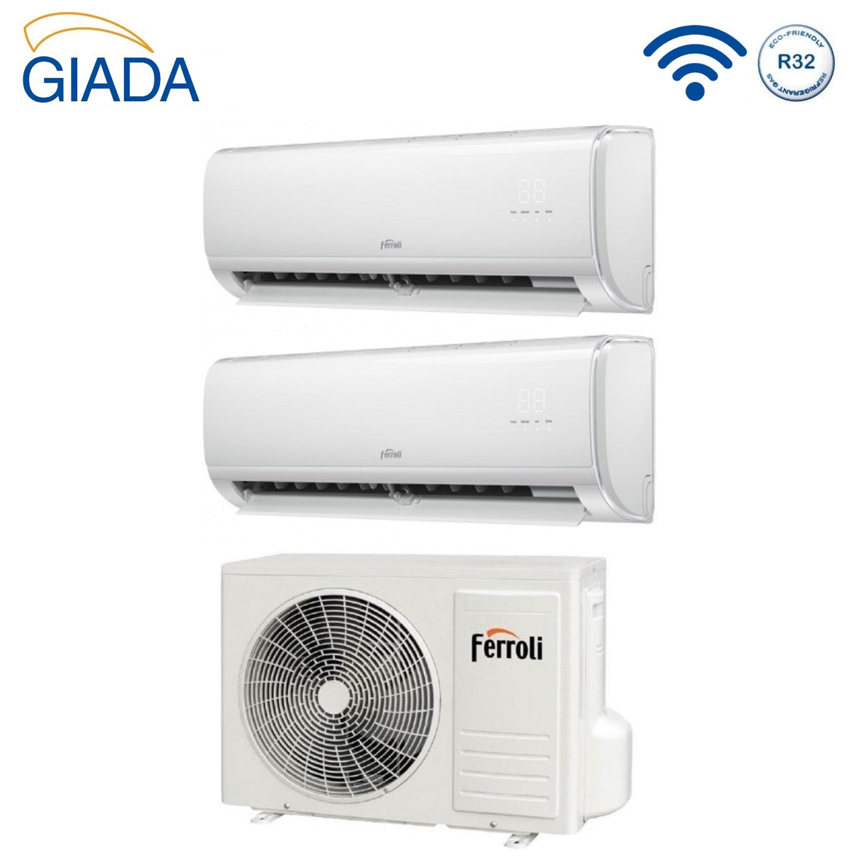 climatizzatore condizionatore dual split inverter ferroli giada s 9000_9000 btu con 18 2 wi fi integrato alexa e google home 9_9 novita