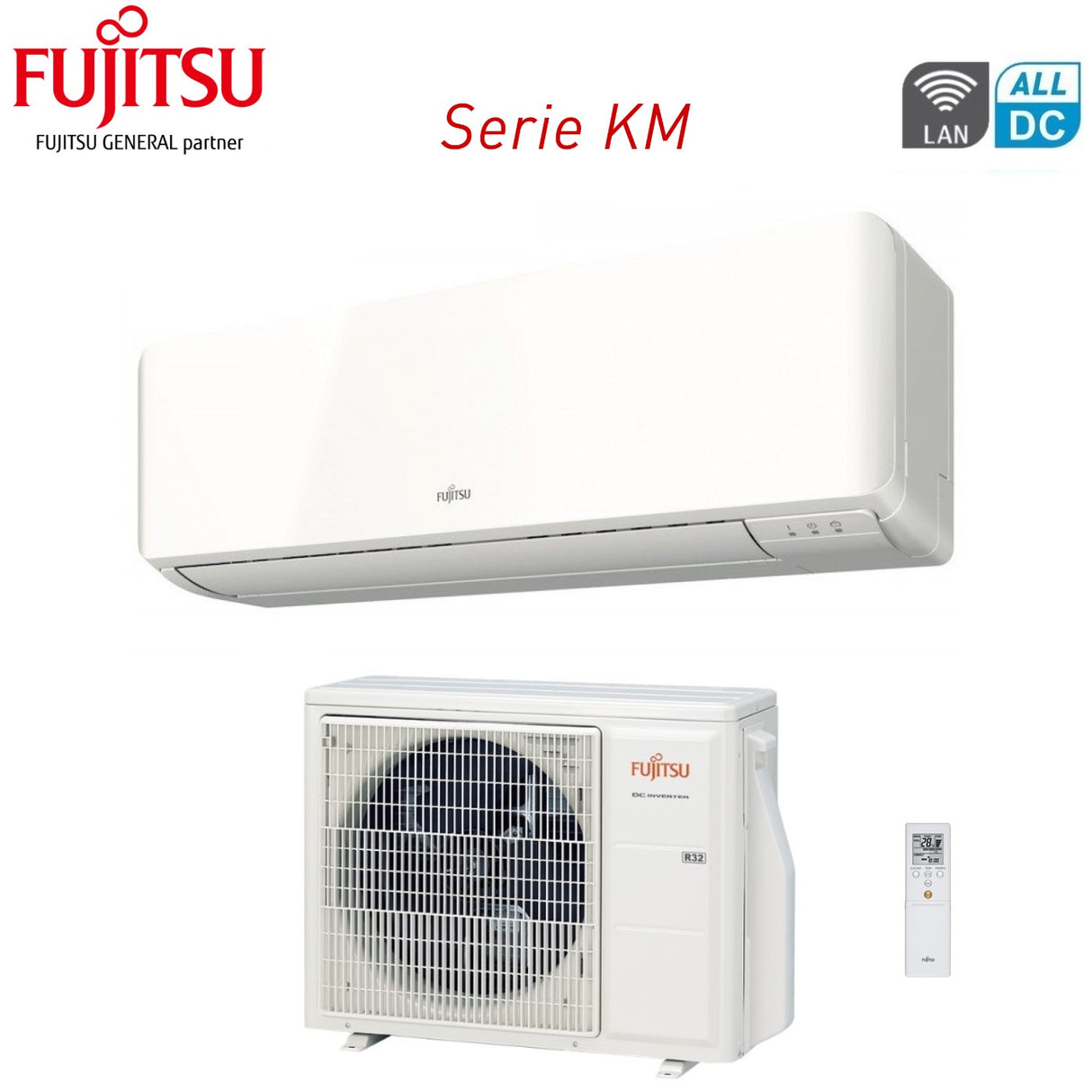 climatizzatore condizionatore fujitsu inverter serie km 12000 btu asyg12kmce codice 3ngf87170 r 32 wi fi optional classe a__ a_