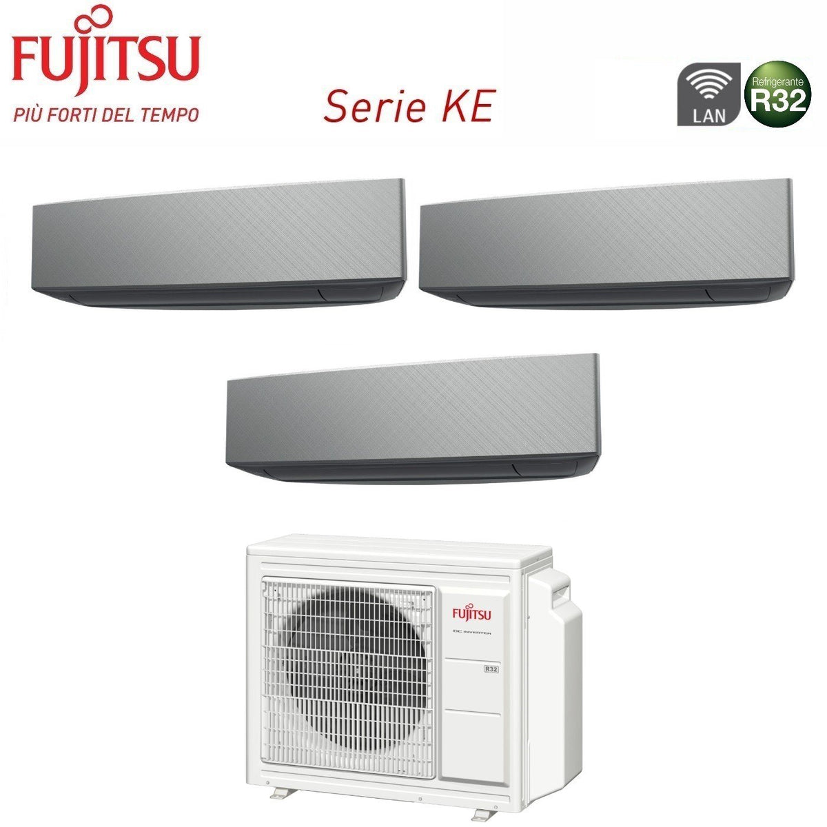 climatizzatore condizionatore fujitsu trial split inverter serie ke silver 7_7_14 con aoyg18kbta3 r 32 wi fi integrato 7000_7000_14000 colore bianco