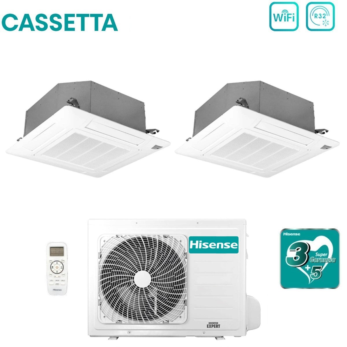 climatizzatore condizionatore hisense dual split a cassetta 12_12 con 2amw50u4rxa r 32 wi fi optional 12000_12000 con telecomando e pannello incluso novita