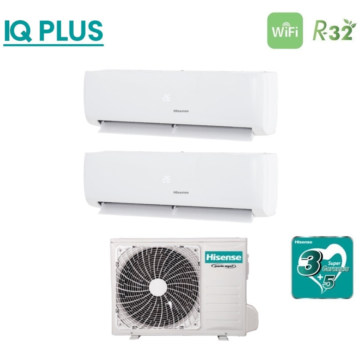 climatizzatore condizionatore hisense dual split inverter serie iq plus 9+12 con 2amw42u4rgc r 32 wi fi integrato 9000+12000