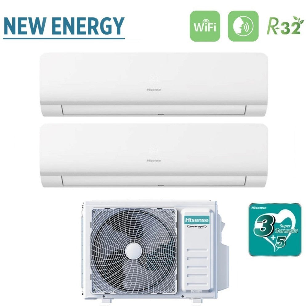 climatizzatore condizionatore hisense dual split inverter serie new energy 12_12 con 2amw50u4rxa r 32 wi fi integrato 12000_12000 novita