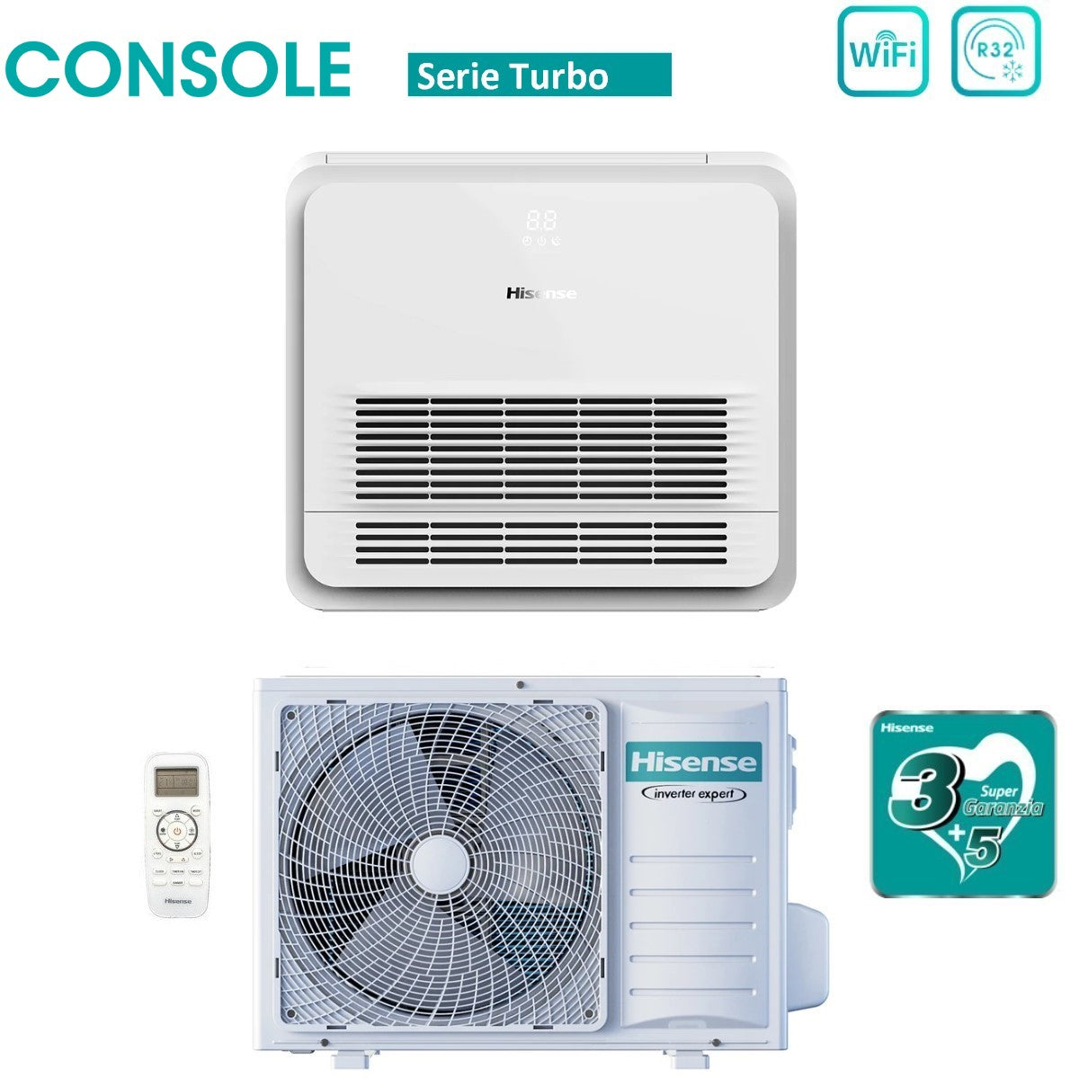climatizzatore condizionatore hisense inverter console serie turbo 12000 btu akt35ur4rk8 _ auw35u4rs8 r 32 wi fi optional classe a__ a__ con telecomando di serie incluso