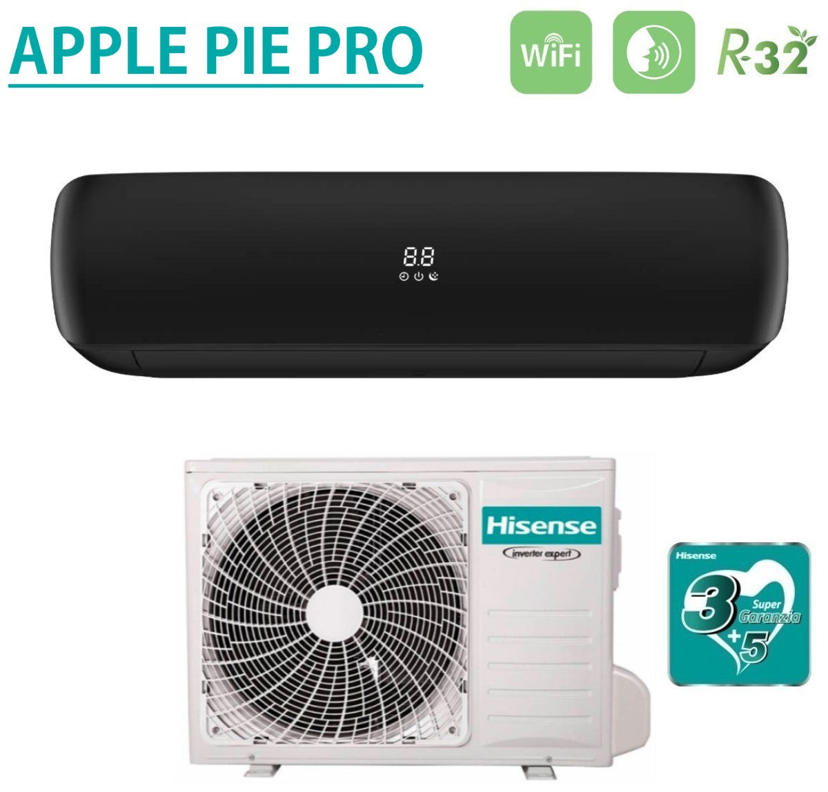 climatizzatore condizionatore hisense inverter serie apple pro black 9000 btu tgve090bg r 32 wi fi integrato classe a__ a_ colore nero