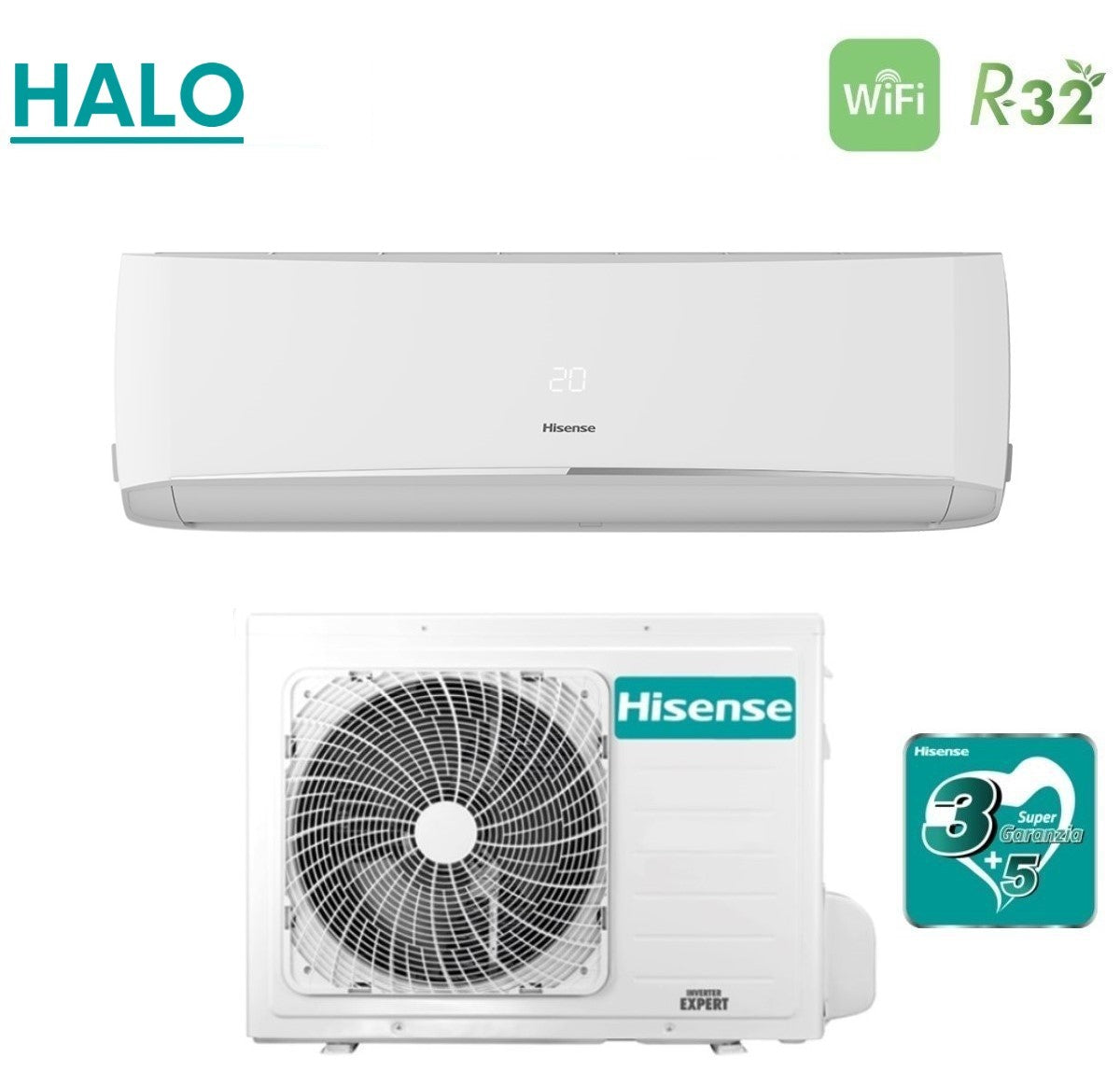 climatizzatore condizionatore hisense inverter serie halo 9000 btu cbmr0905g + cbmr0905w r 32 wi fi optional a++ a+