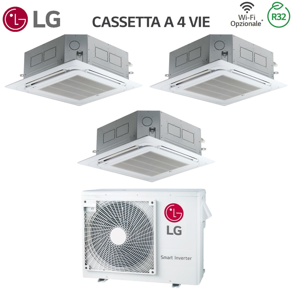 climatizzatore condizionatore lg trial split inverter a cassetta 12_12_12 con mu3r21 r 32 wi fi optional 12000_12000_12000 con griglia inclusa