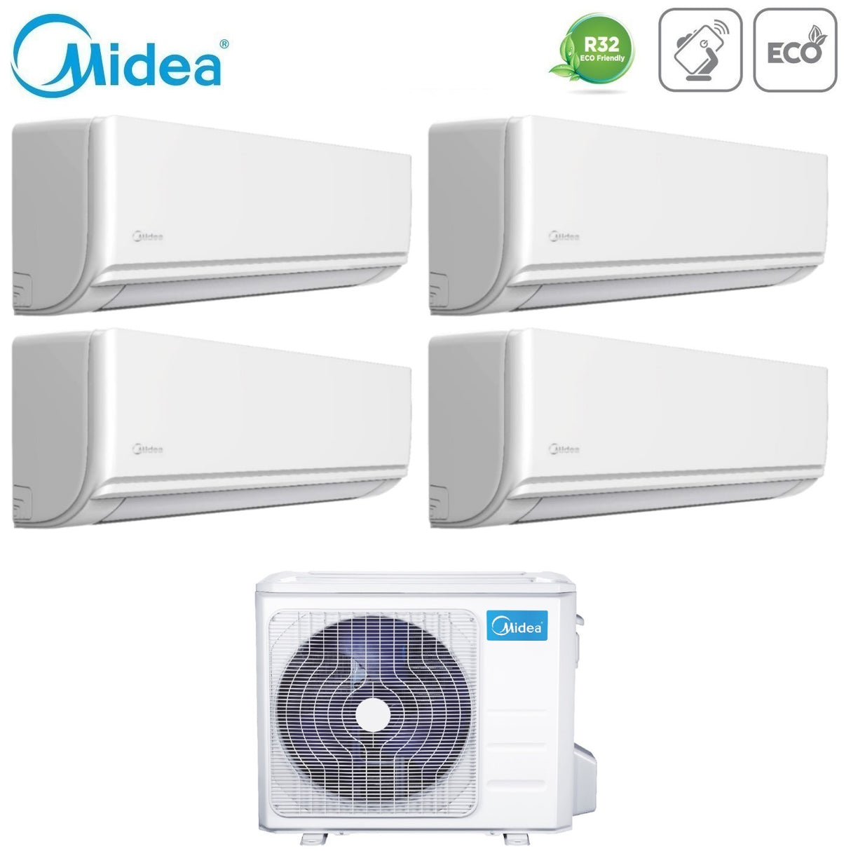 climatizzatore condizionatore midea quadri split inverter serie exclusive 9+9+9+12 con m4o 36fn8 q r 32 wi fi optional 9000+9000+9000+12000