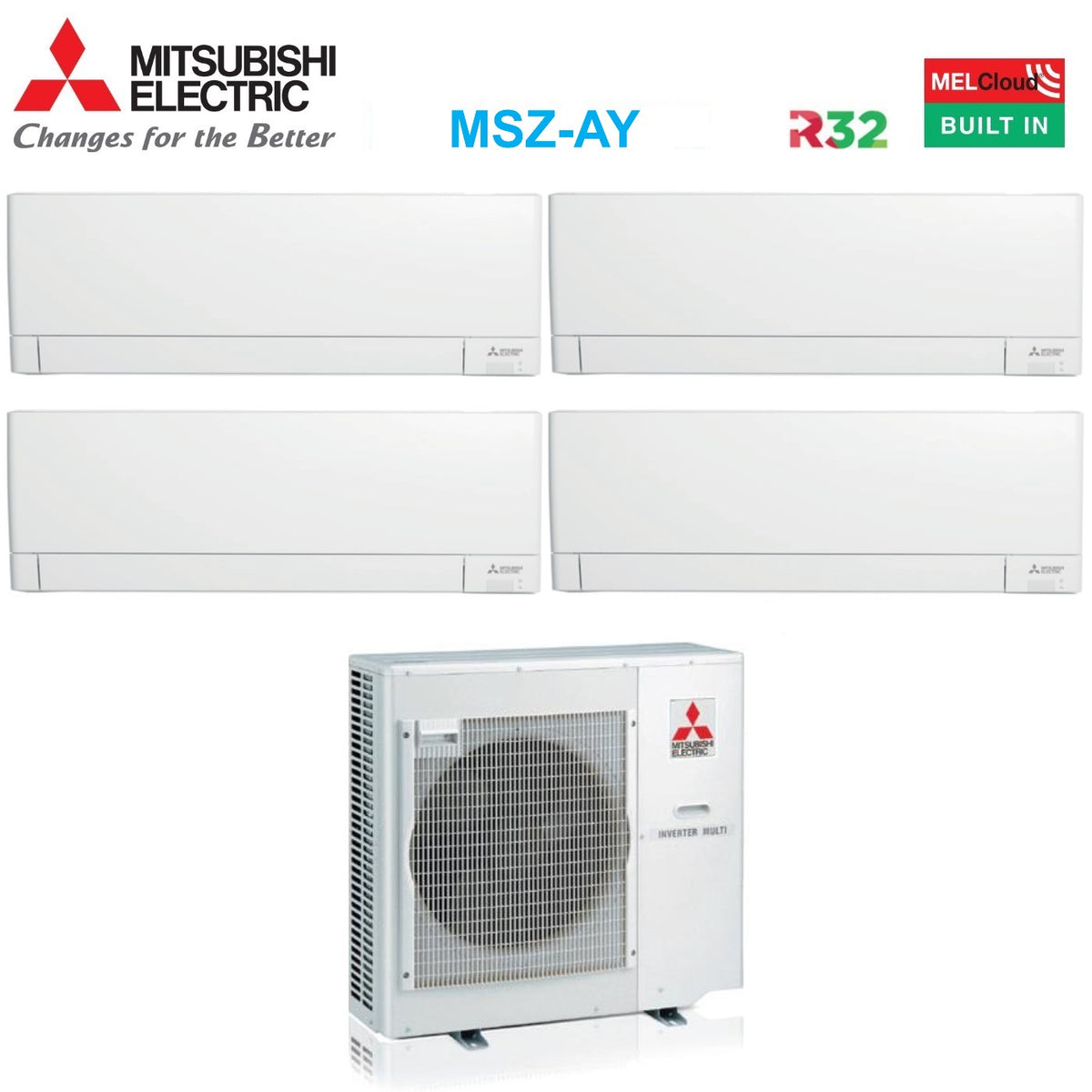 climatizzatore condizionatore mitsubishi electric quadri split inverter linea plus serie msz ay 9_9_9_18 con mxz 4f72vf r 32 wi fi integrato 9000_9000_9000_18000