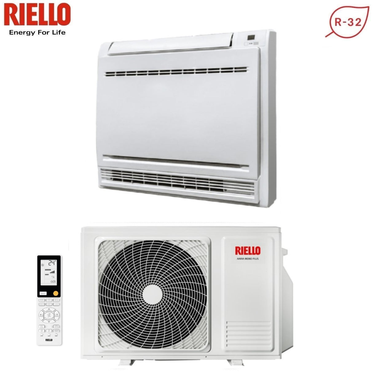 climatizzatore condizionatore riello inverter console a pavimento 9000 btu amc 25 plus r 32 wi fi integrato