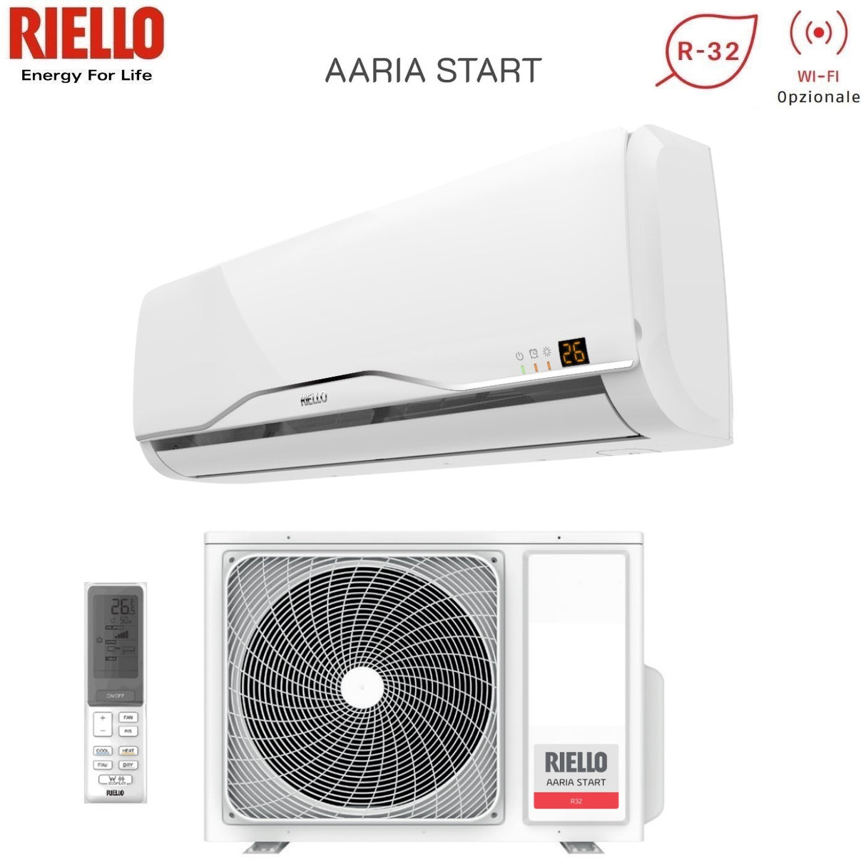 climatizzatore condizionatore riello inverter serie aaria start 24000 btu amw70st r 32 classe a__ wi fi optional