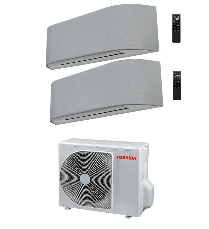 climatizzatore condizionatore toshiba dual split inverter serie haori 13000_13000 12000_12000 con ras 2m18u2avg e wi fi integrato grigio chiaro grigio scuro 13_13 12_12 novita