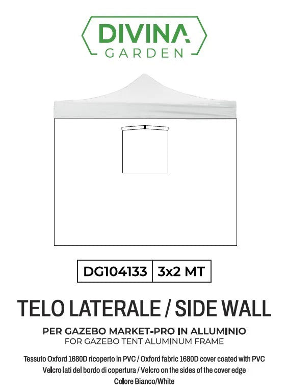 divina garden telo laterale per gazebo market pro 3x2 con finestra avvolgibile richiudibile bianco ean 8056157808886