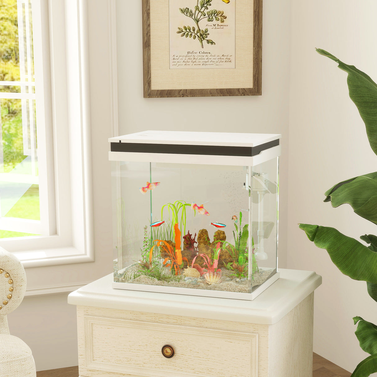 easycomfort easycomfort acquario per pesci rossi 26l con luci led sistema di filtraggio e pompa dacqua 38x26x38 cm bianco