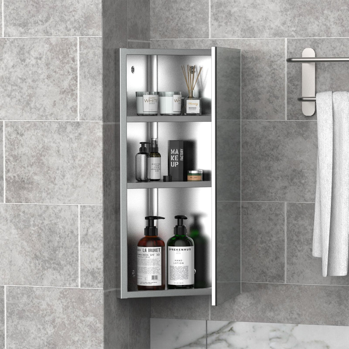 easycomfort easycomfort armadietto angolare bagno in acciaio anta a specchio chiusura magnetica 3 ripiani salvaspazio 60x30x18 4cm ean 8054111840651