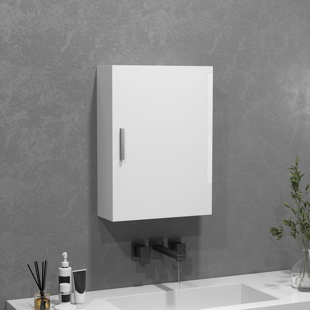 easycomfort easycomfort armadietto bagno da parete in legno con 3 ripiani regolabili in vetro su 3 livelli 40x15x55 cm bianco
