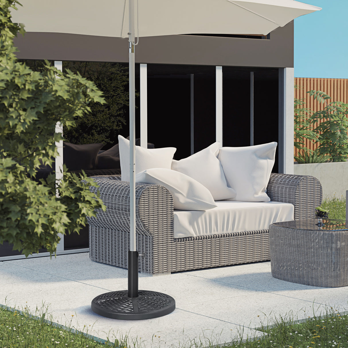 easycomfort easycomfort base per ombrellone da giardino rotonda effetto rattan 45cm peso da 9 5kg nero