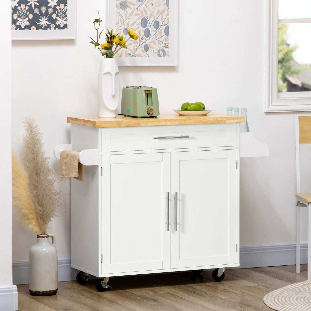 easycomfort easycomfort carrello da cucina con cassetto portaspezie armadietto e 4 ruote 109x40x89cm bianco