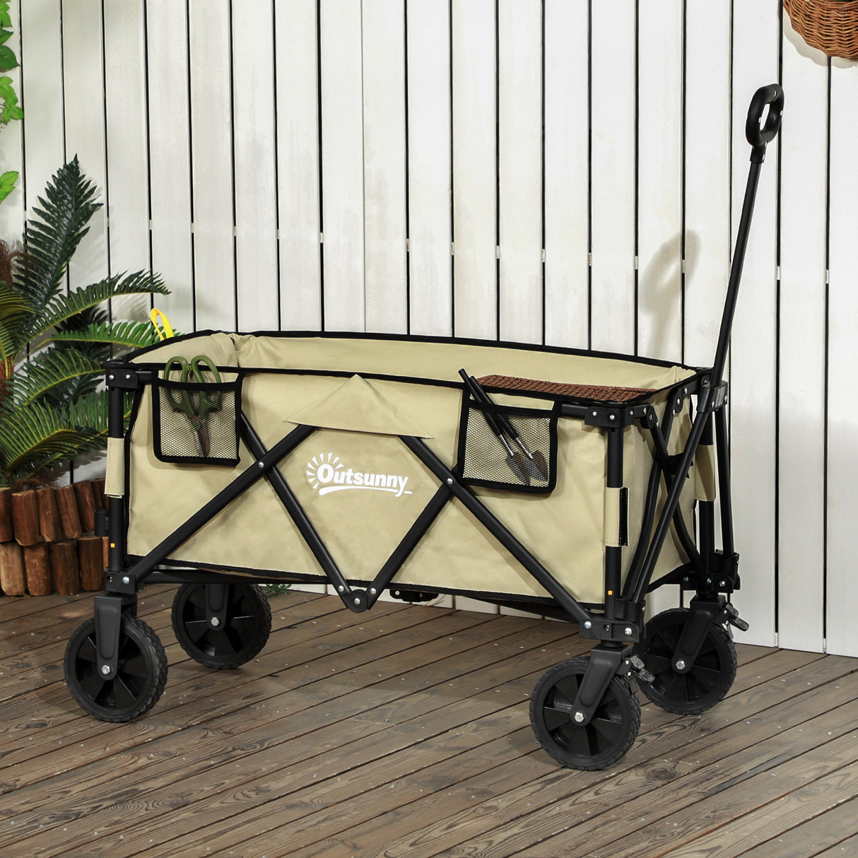 easycomfort easycomfort carrello da giardino pieghevole da 78l in acciaio tessuto oxford e plastica 105x52x70 110 cm color kaki