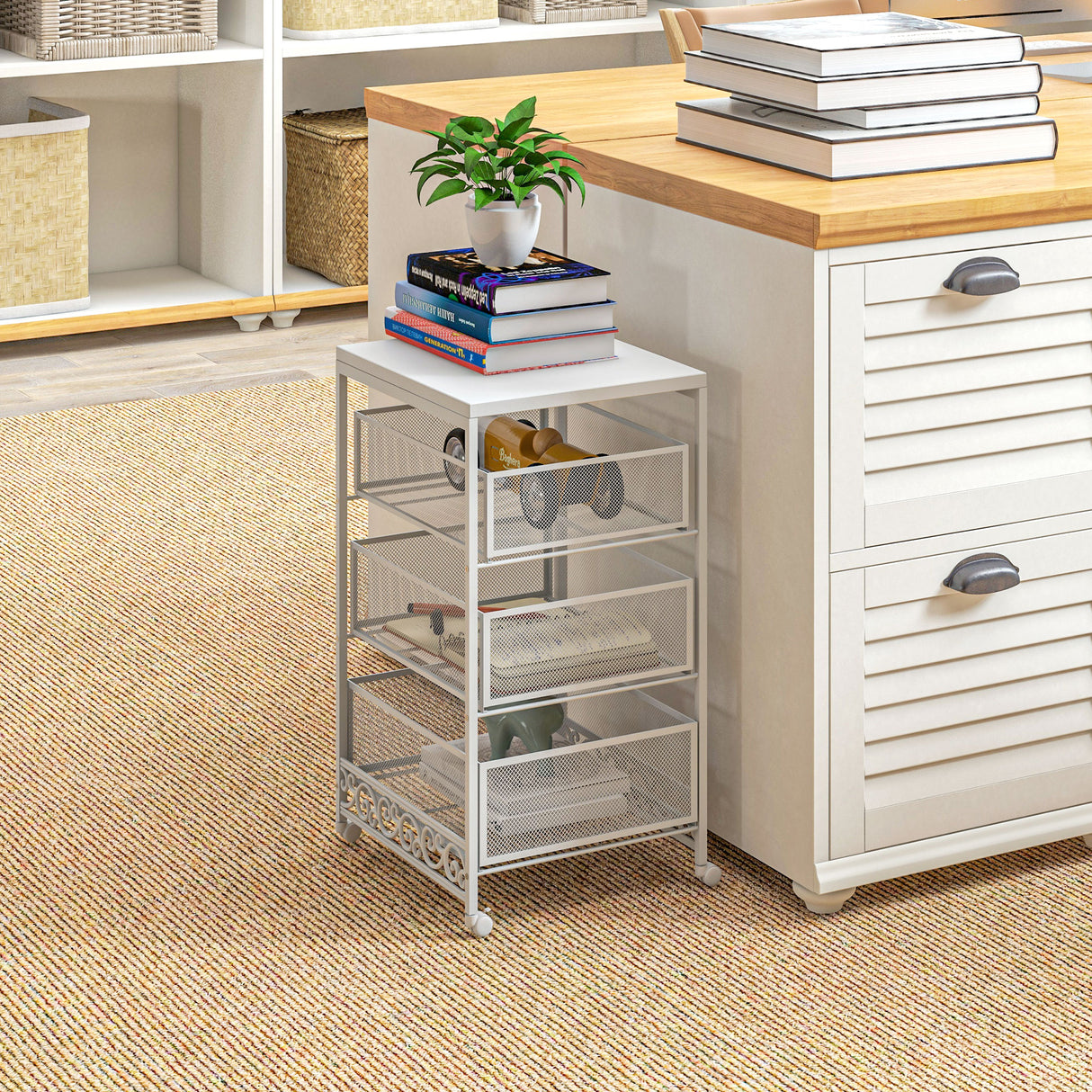 easycomfort easycomfort carrello portaoggetti a 3 livelli in truciolato e acciaio 34x29 5x57 5 cm bianco