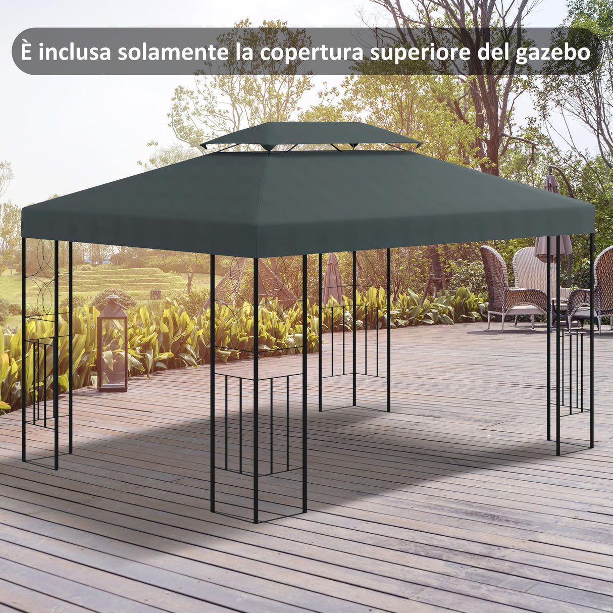 easycomfort easycomfort copertura per gazebo 4x3 m a 2 livelli in poliestere con cinghie e 10 fori di drenaggio grigio antracite