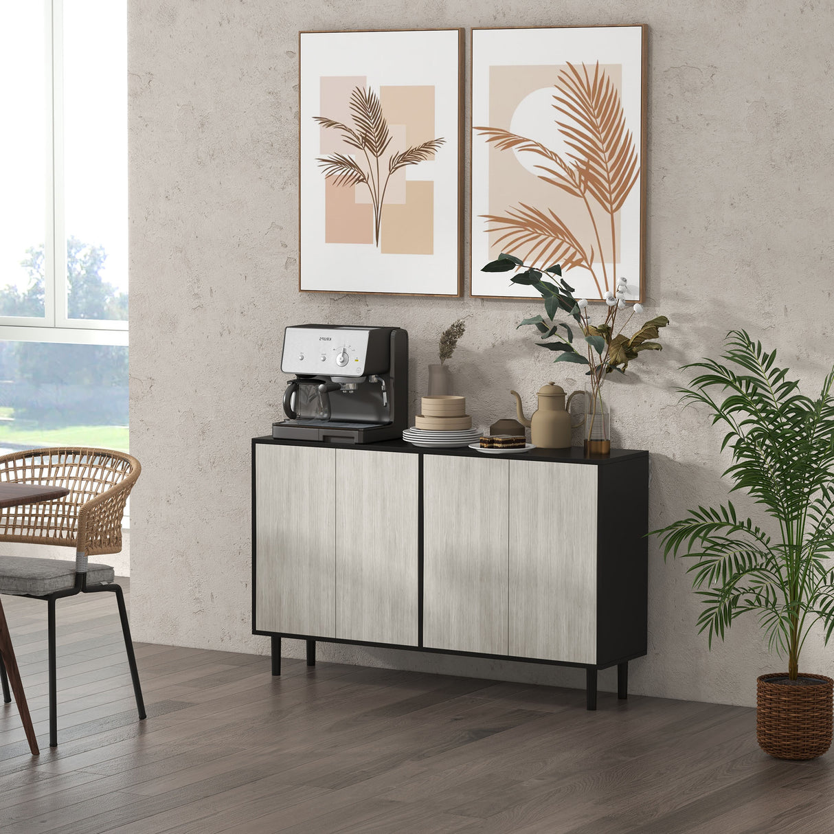 easycomfort easycomfort credenza moderna con 2 armadietti e 4 ante con apertura a pressione 121x37x75cm nero