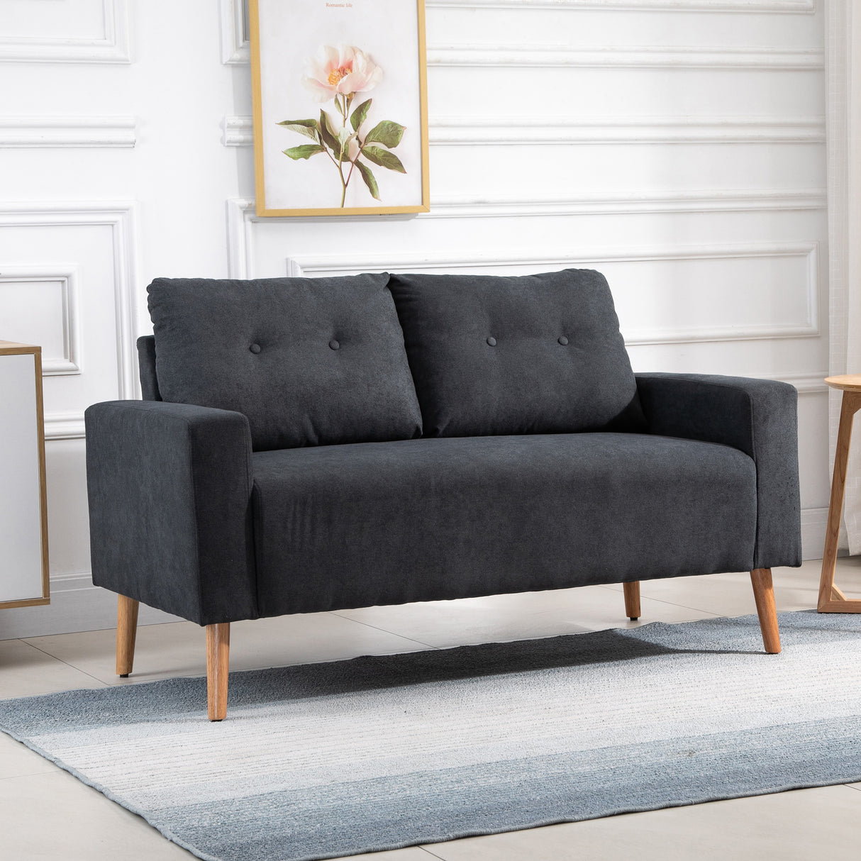 easycomfort easycomfort divano 2 posti moderno in stile nordico con schienale trapuntato in tessuto 145x76x88 cm grigio