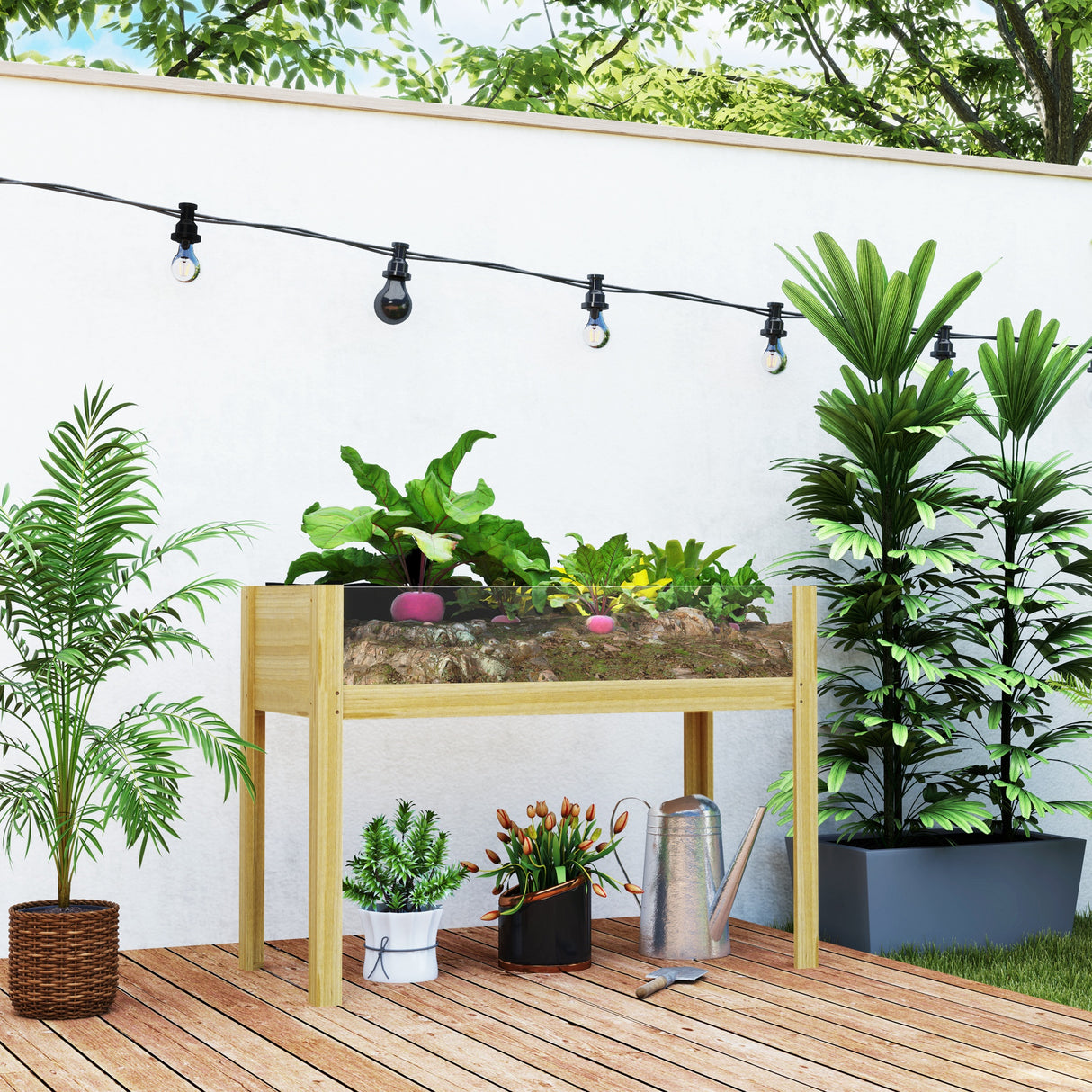 easycomfort easycomfort fioriera rialzata da 118l con 2 fori di drenaggio e pareti trasparenti in legno di abete 110x50x80 cm