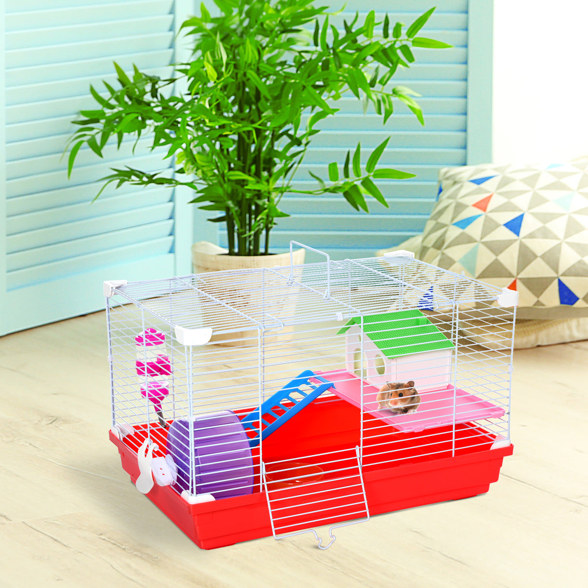 easycomfort easycomfort gabbia per criceti a 2 livelli in metallo e pp con casetta serbatoio dellacqua e ruota 47x30x27 cm