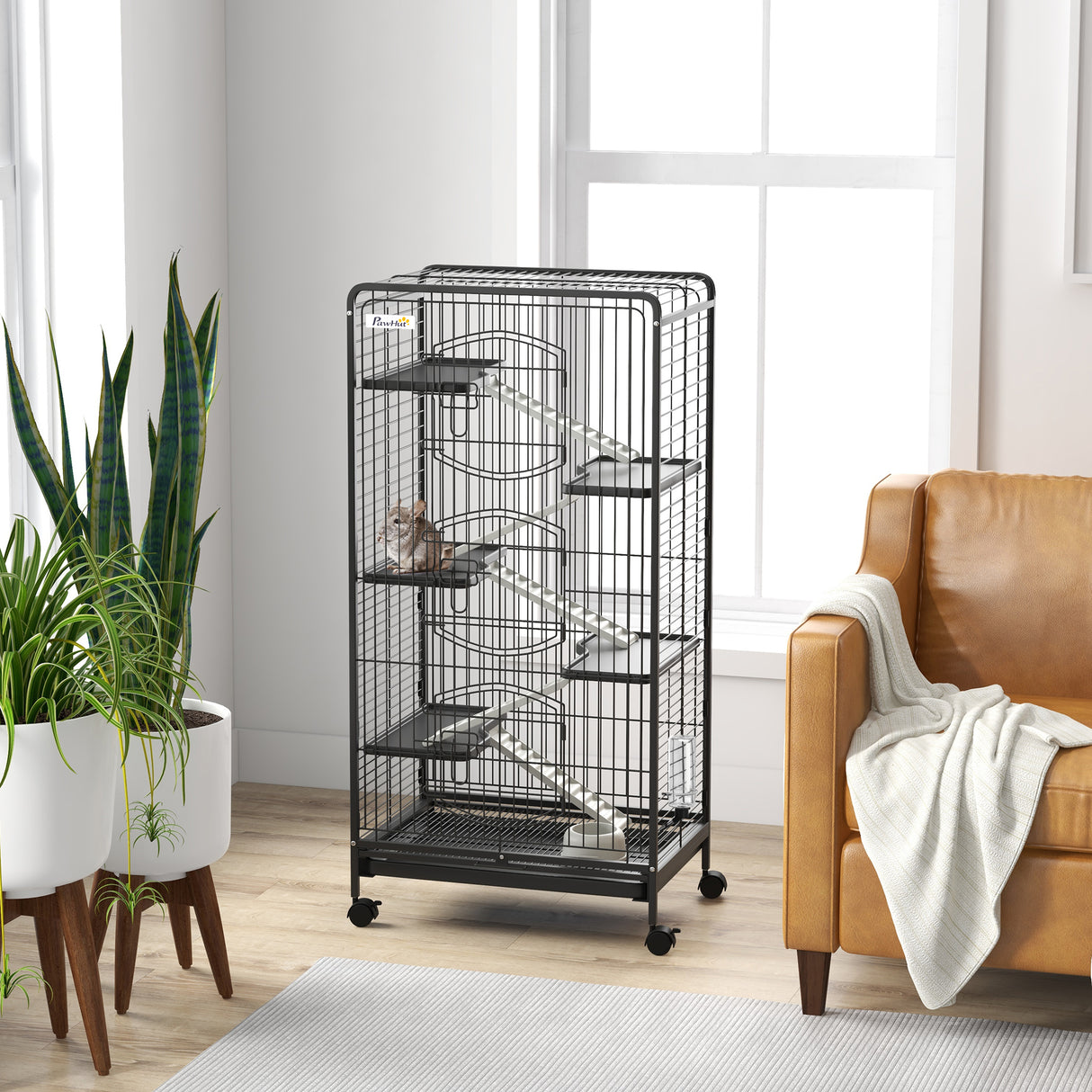 easycomfort easycomfort gabbia per piccoli animali con ruote 5 rampe e 5 piattaforme ciotola e bottiglia 61 5x44x131 cm nero